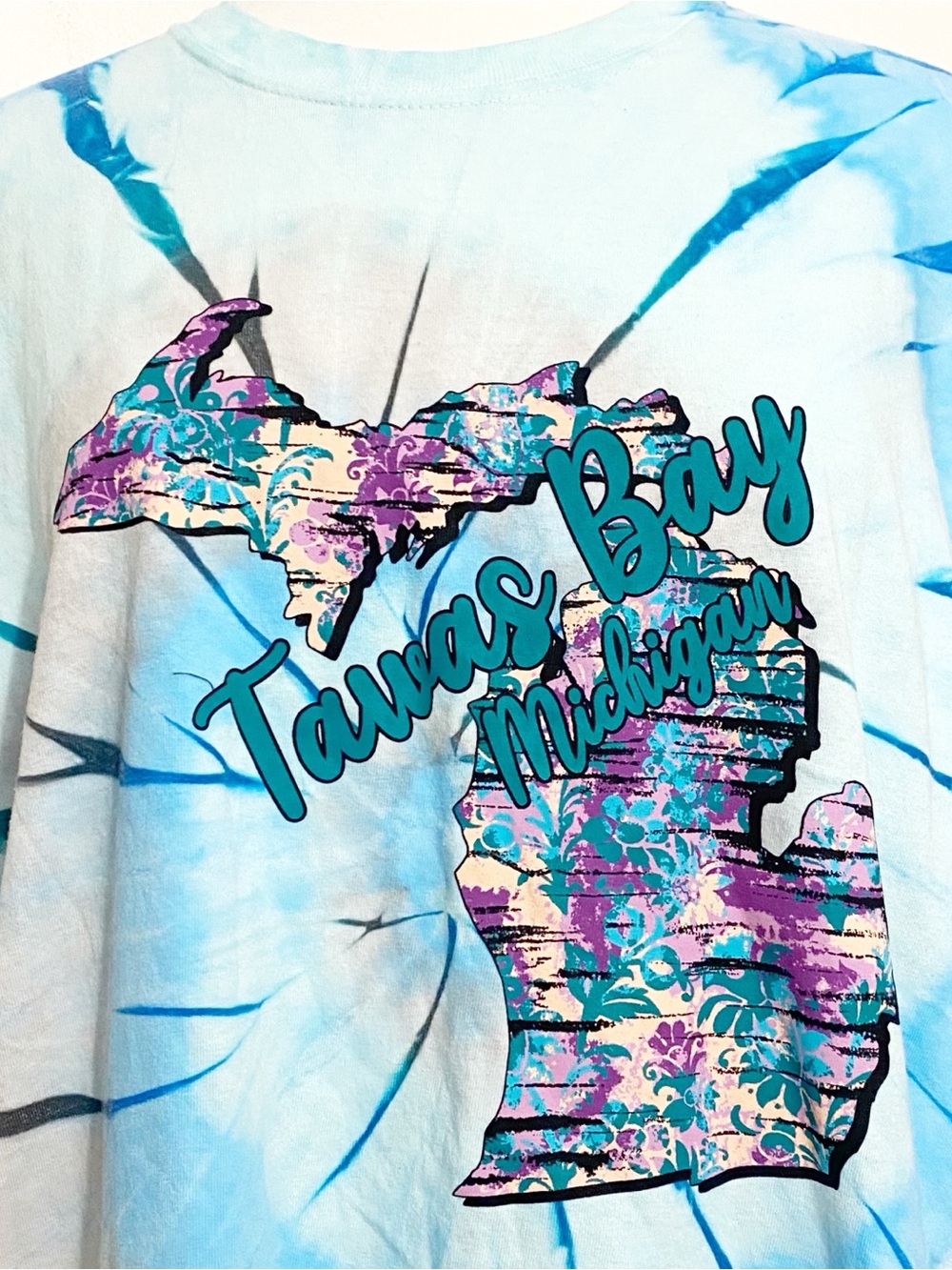 Tawas Bay Michigan Gildan Cotton pTie-Dye Short Sleeve Shirt - Multicolor 3X